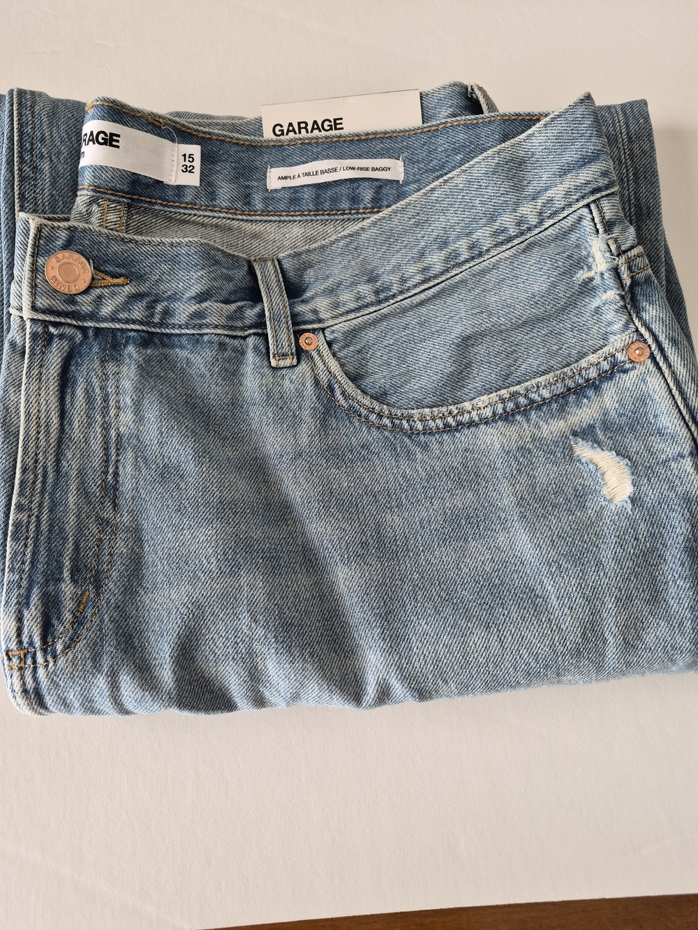 Garage Light Wash Boyfriend Jeans with Distressed Accent